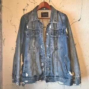 Blank NYC Distressed Jean Denim Jacket Button Down w/ Pockets Unisex Size Medium